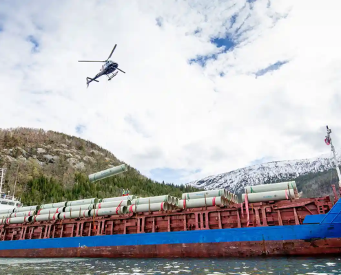 Amiblu Flowtite pressure pipes on ship for hydropower project Breivikelva, NO