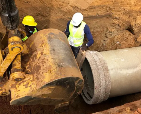 Amiblu GRP pipe installation Hann-Fann sewer collector upgrade Dakar