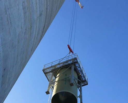Amiblu GRP pipe lifted with a huge crane for the Ariane 6 water deluge system