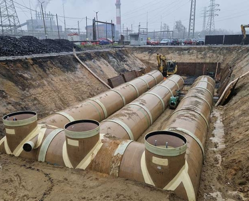 installation of Amiblu GRP retention tanks DN 2000 in the South Polish village of Pawłowice