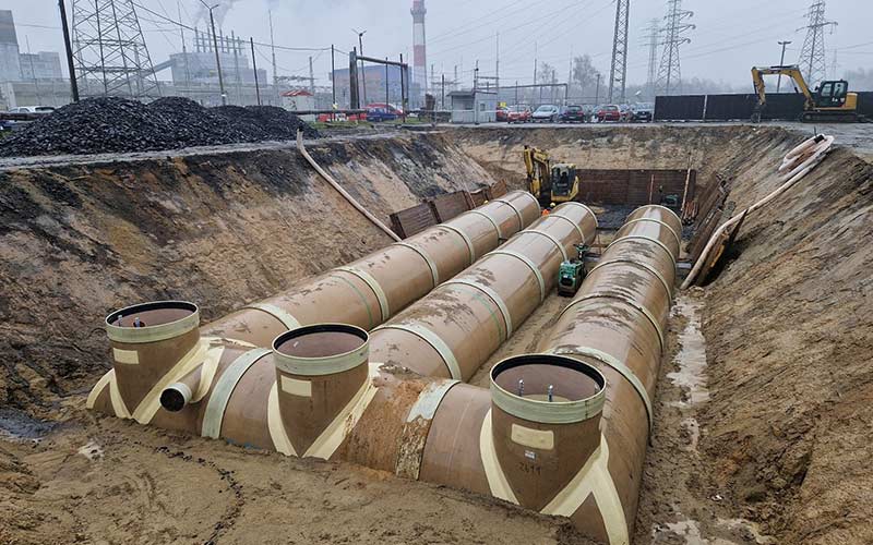 installation of Amiblu GRP retention tanks DN 2000 in the South Polish village of Pawłowice