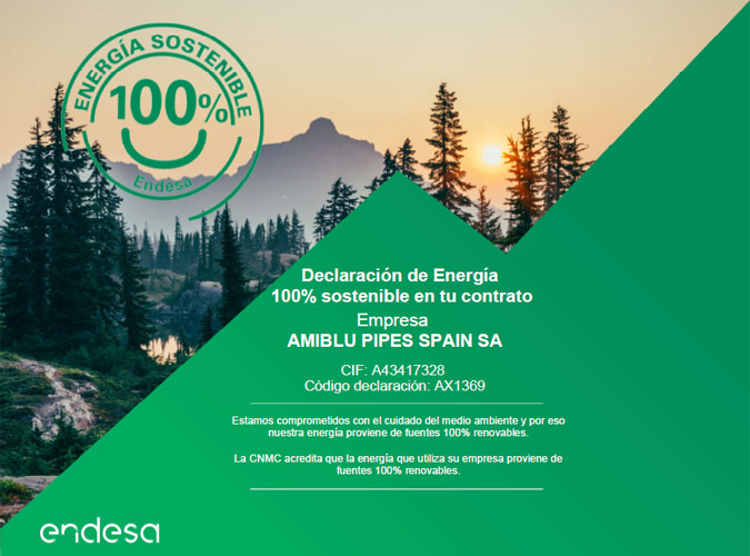 Declaración de Energía 100% sostenible Amiblu Pipes Spain