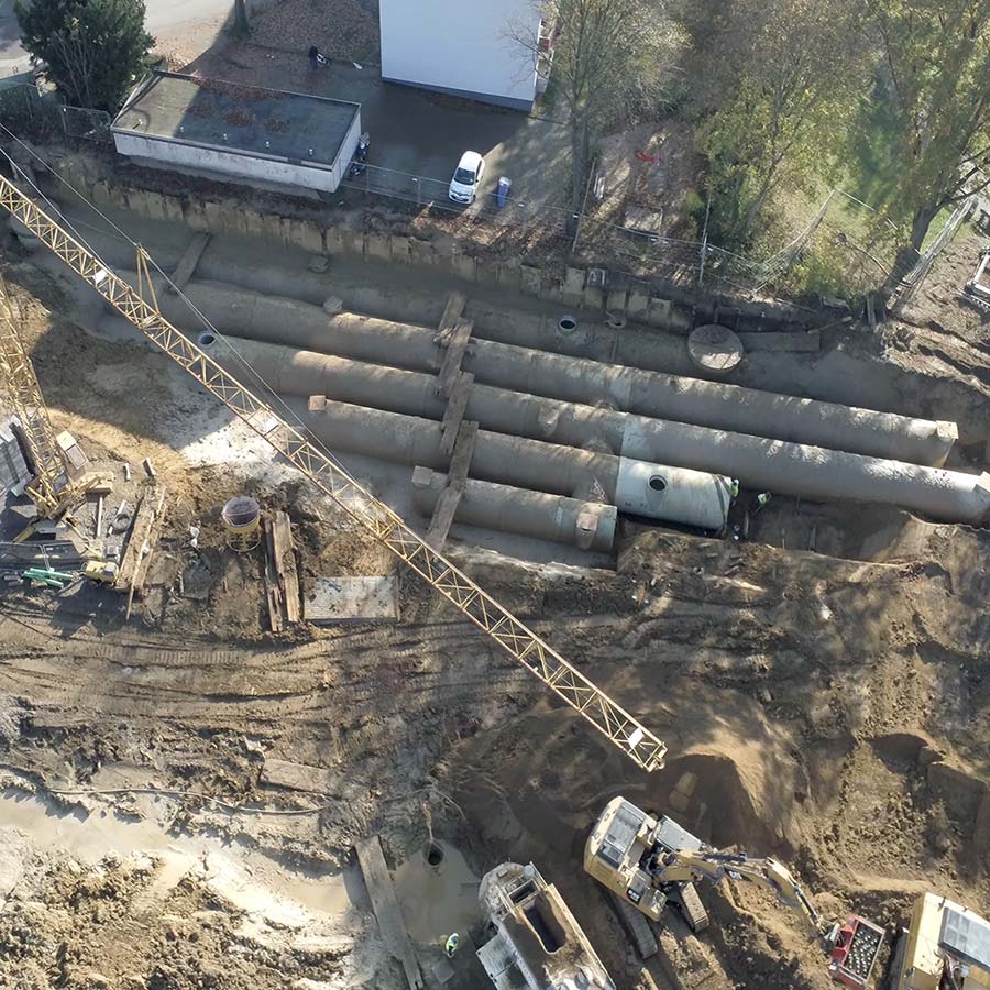 Amiblu GFK-Stauraumkanal in Form einer Harfe in Mülheim an der Ruhr