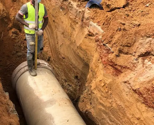 Amiblu GRP pipe installation Hann-Fann sewer collector upgrade Dakar