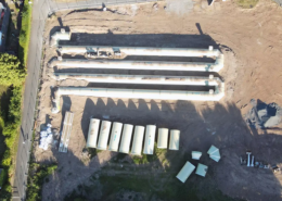 Construction of the Fulda storage sewer from a bird’s-eye view, showing 4 of the total 6 segments