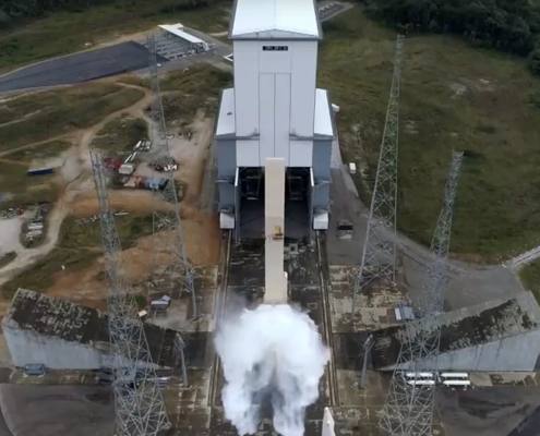 Ariane 6 launch pad water deluge system test, © ESA