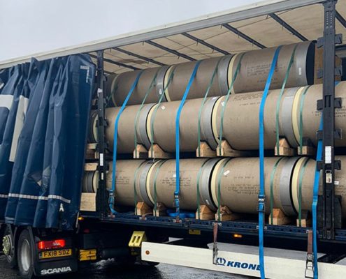 Delivery of Hobas jacking pipes to Bristol, UK January 2021