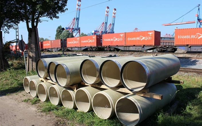 Flowtite GFK-Vortriebsrohre unter Eisenbahn-Damm am Hamburger Hafen