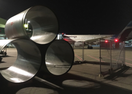 Flowtite GRP pipes at Düsseldorf Airport by night