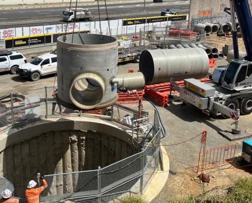 Installation of Amiblu Flowtite GRP jacking pipes and GRP manholes for the Eastern Freeway Project in Melbourne, Australia