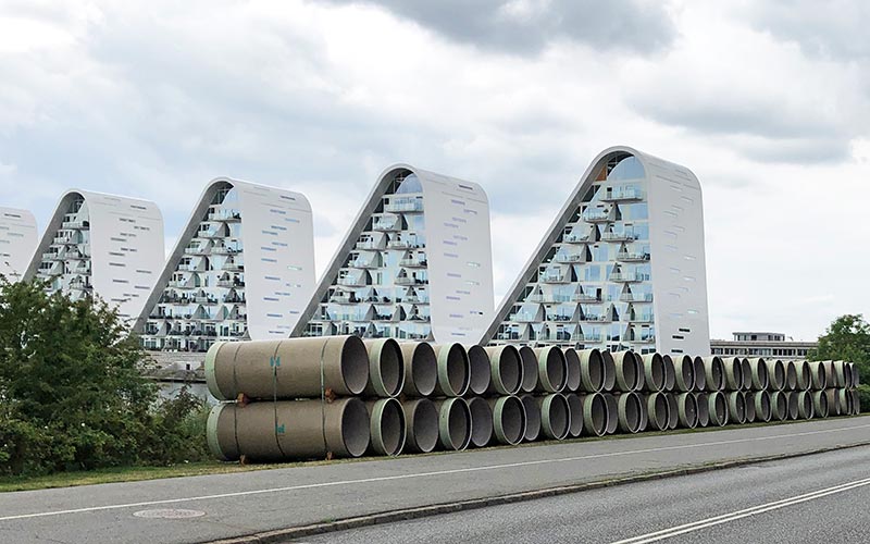 Hobas GRP pipes next to Bølgen building in Vejle, Denmark