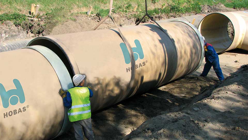 Hobas sewer pipes direct polluted Rawa water to treatment plant in Chorzów, Poland