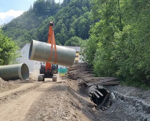 Amiblu GRP pipes replace old wooden penstock at hydropower plant Auwehr in Austria