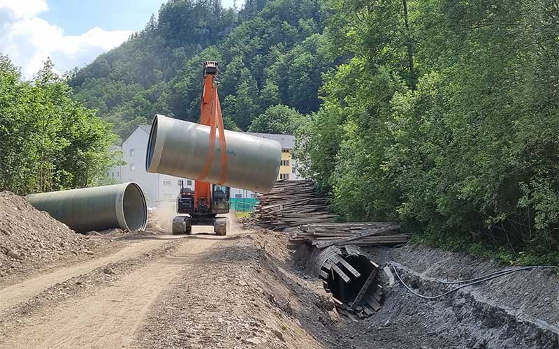 Amiblu GRP pipes replace old wooden penstock at hydropower plant Auwehr in Austria