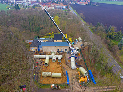 aerial view of Amiblu potable water tank installation in Luetzen, Germany
