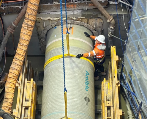 installation of DN 1500 GRP pipes through trenchless microtunnelling