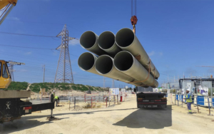 unloading of Amiblu GRP pipes at the JORF desalination plant in Morocco